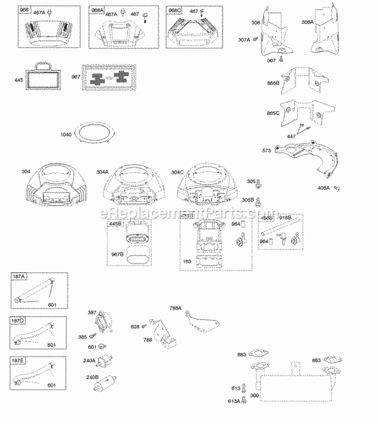Air Cleaner Blower Housing Exhaust System Diagram and Parts List for 445677-1114-B1  Briggs and Stratton Engine